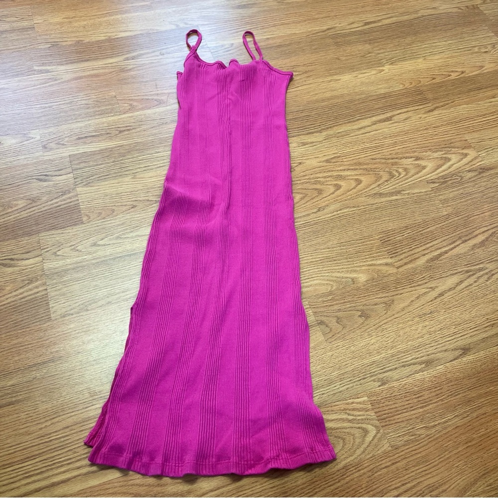 Newport News Ribbed Knit Cotton Dress Pink S Midi Tank 100% Cotton USA Made